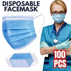 100 PCS Protective Disposable Face Mask Cover 3 Ply Disposable Face Masks - Blue (Color: Blue)