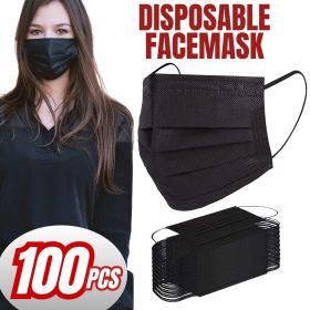 100 PCS Disposable Face Mask Non Medical Surgical 3 Ply Ear Loop Black Masks (Color: Black)